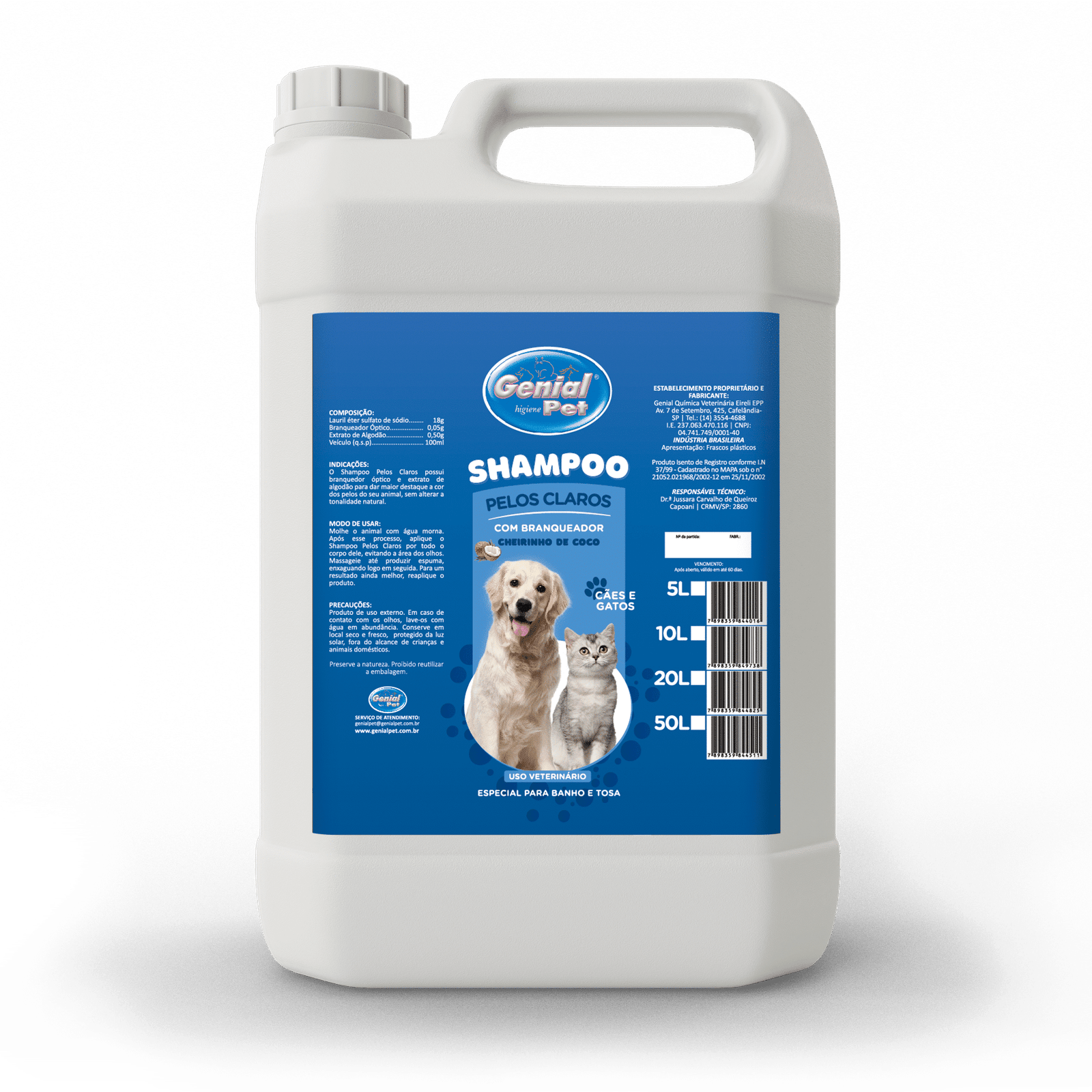 Shampoo Pelos Claros Coco Genial Pet (5 Litros)