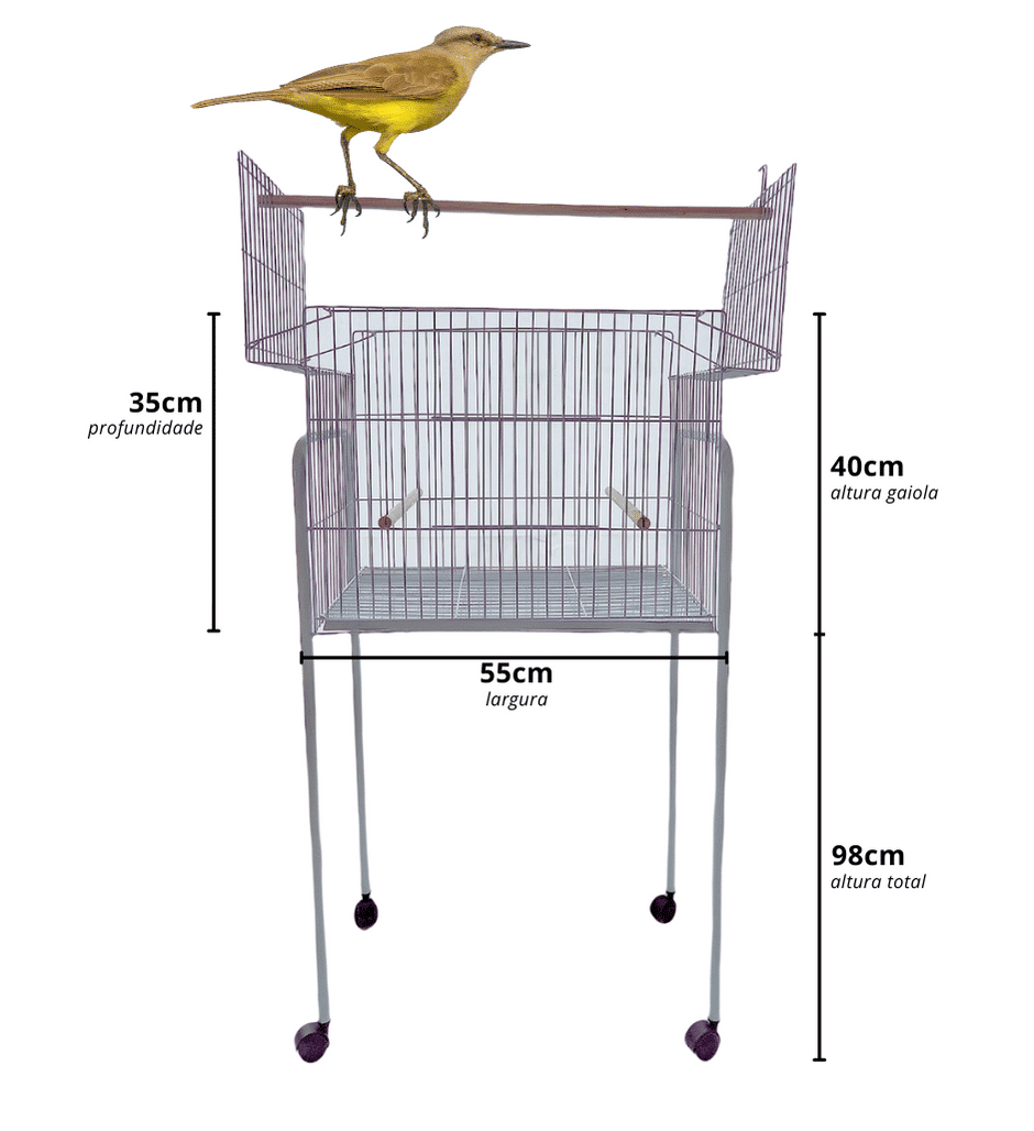 Gaiola com Pedestal e Rodas (98cm x 55cm x 35cm)