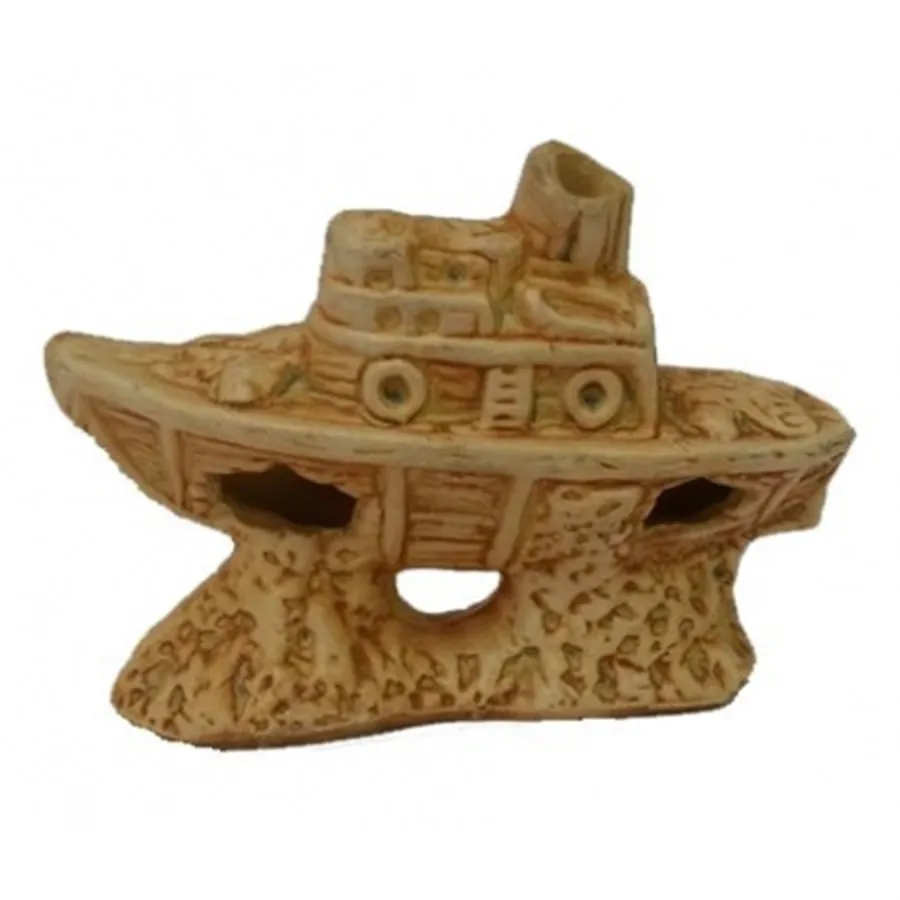 Enfeite Barco Chaminé Pequeno Envelhecido (14cm x 5cm x 10cm)